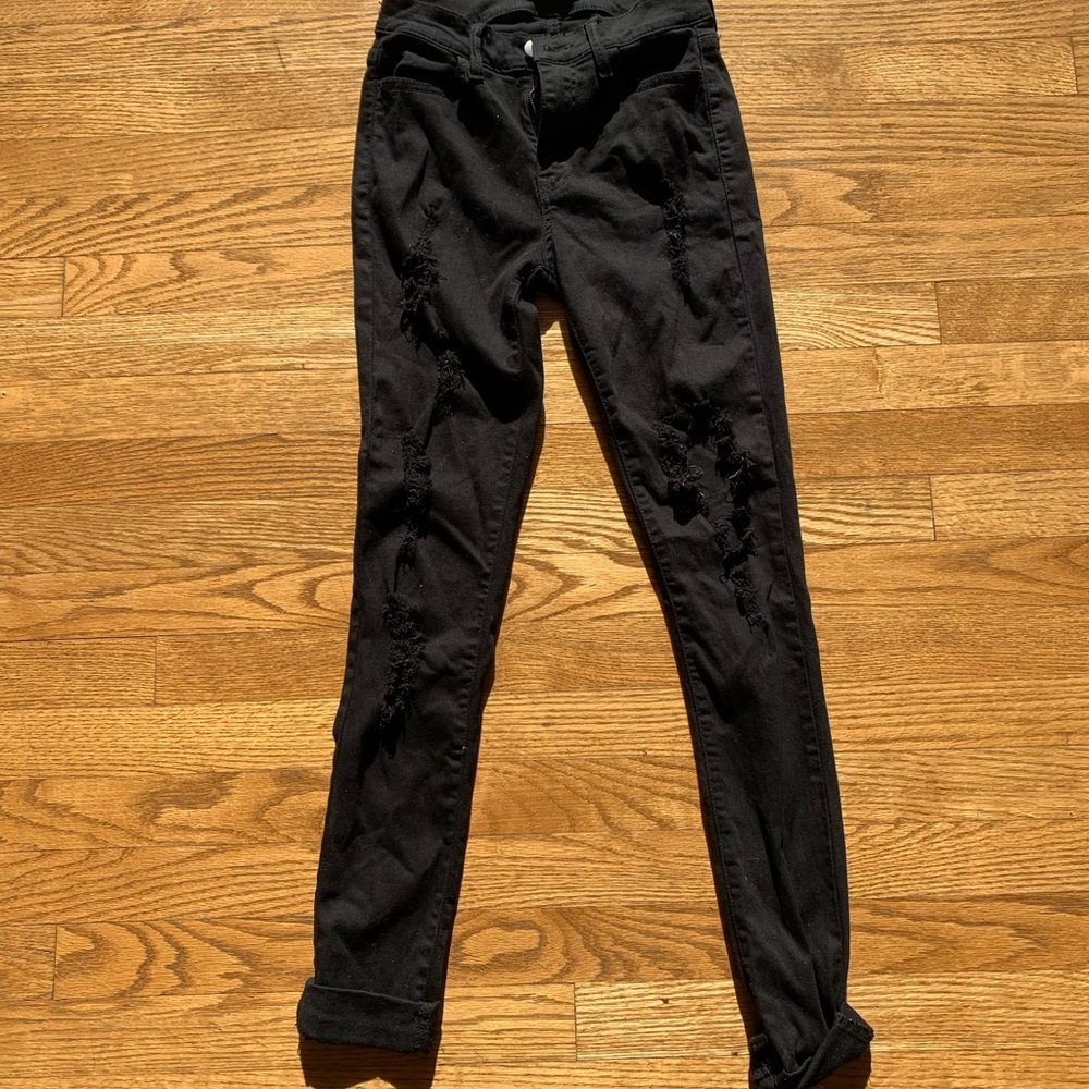 Fashion nova black distressed skinny jeans high waist
